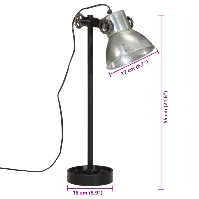Lampa stołowa, 25 W, srebro vintage, 15x15x55 cm, E27