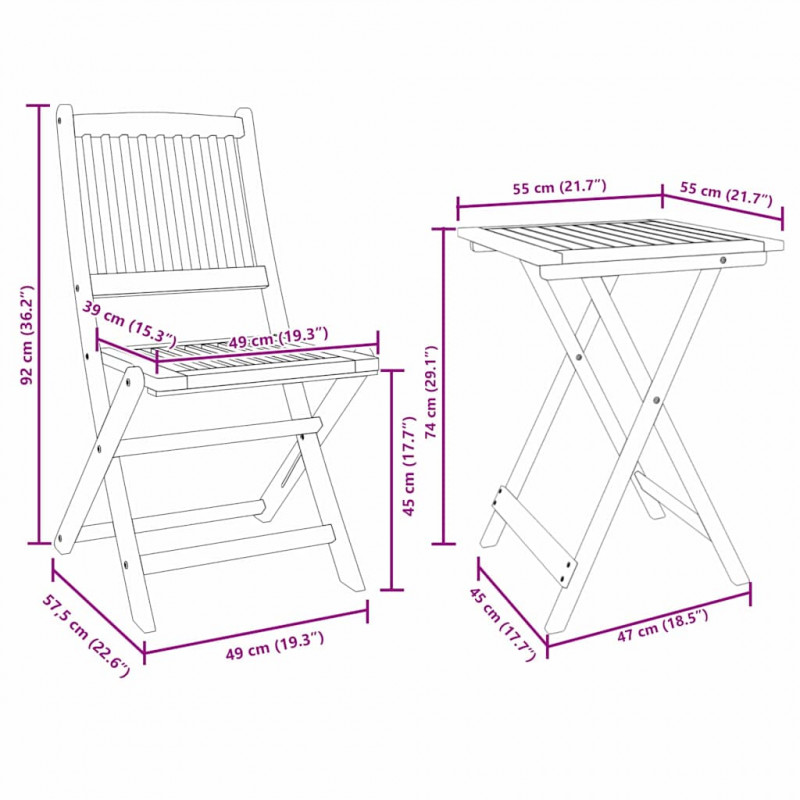 Zestaw Bistro Ogrodowego 3 pcs Brązowy Lite Drewno Akacji