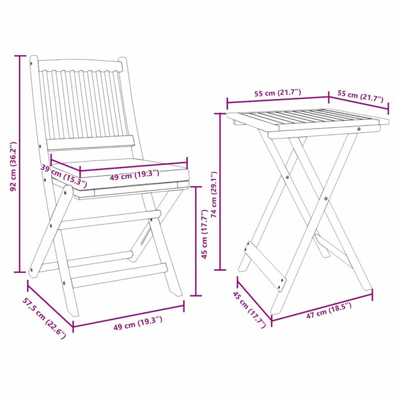 Zestaw Bistro Ogrodowego 3 pcs Brązowy Lite Drewno Akacji
