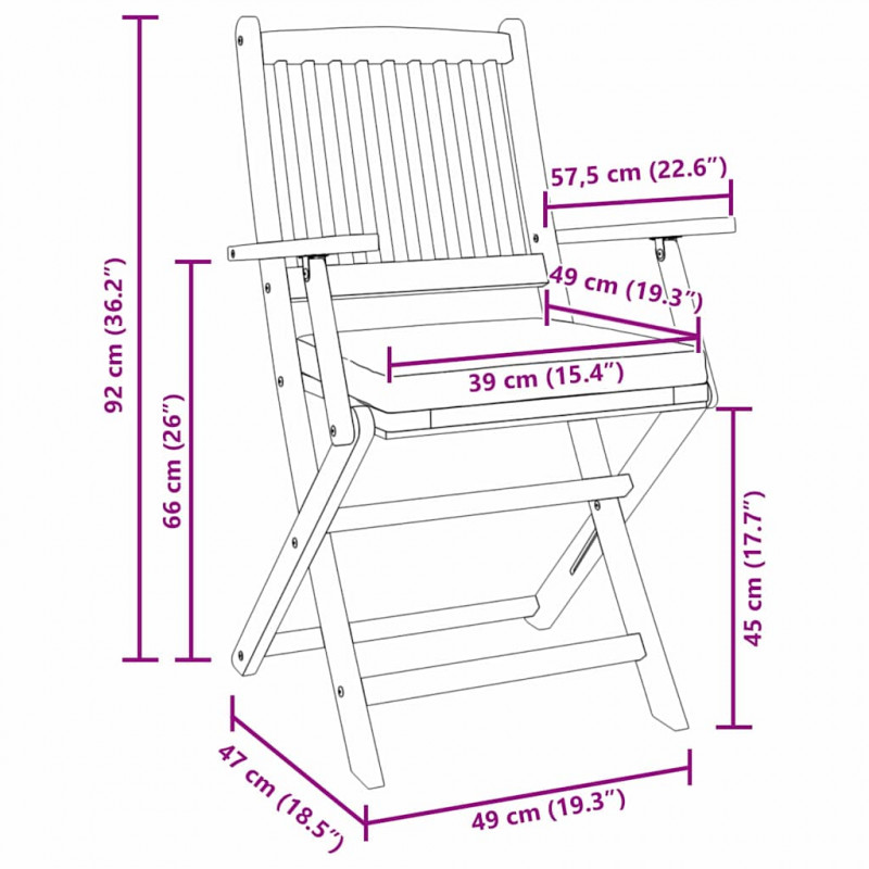 Krzesło składane z poduszką 2 pcs Brązowy Lite drewno akacjowe