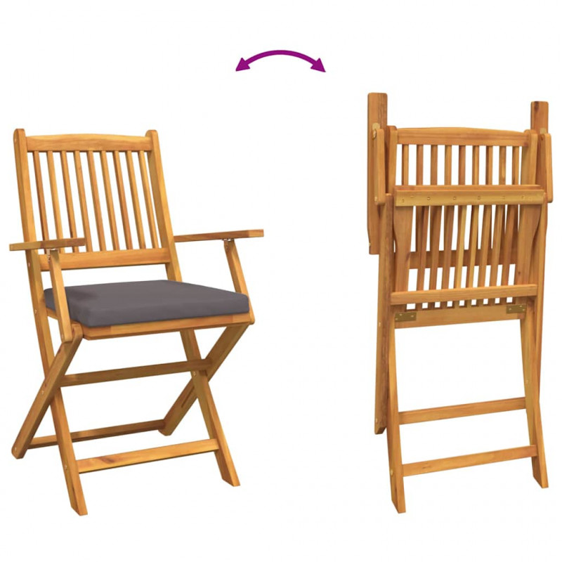 Krzesło składane z poduszką 2 pcs Brązowy Lite drewno akacjowe