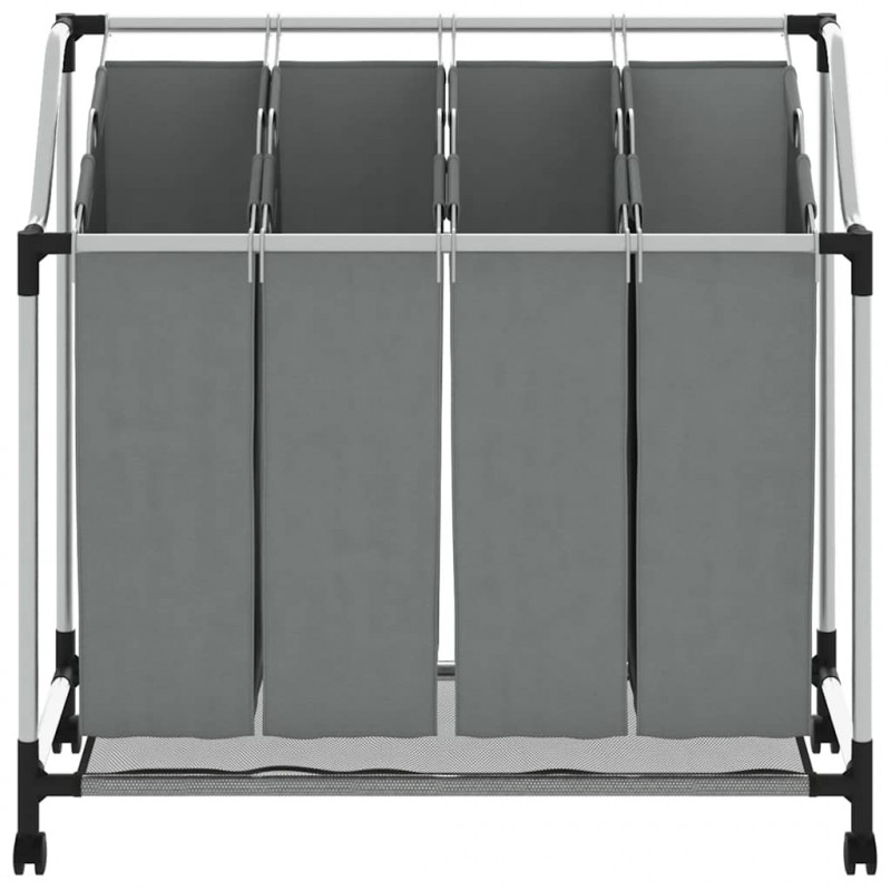 Kosz na pranie z kółkami 4 przegrody szary