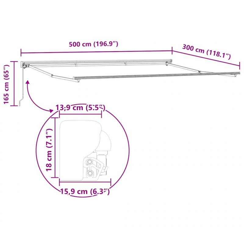 Rama markizy Z regulacją Antracyt 5 x 3 m Stal