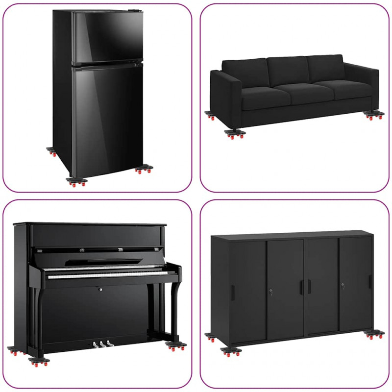 Rolki meblowe 4 szt. z podnośnikiem czarne 13,5x13,5x4,2 cm 300 kg