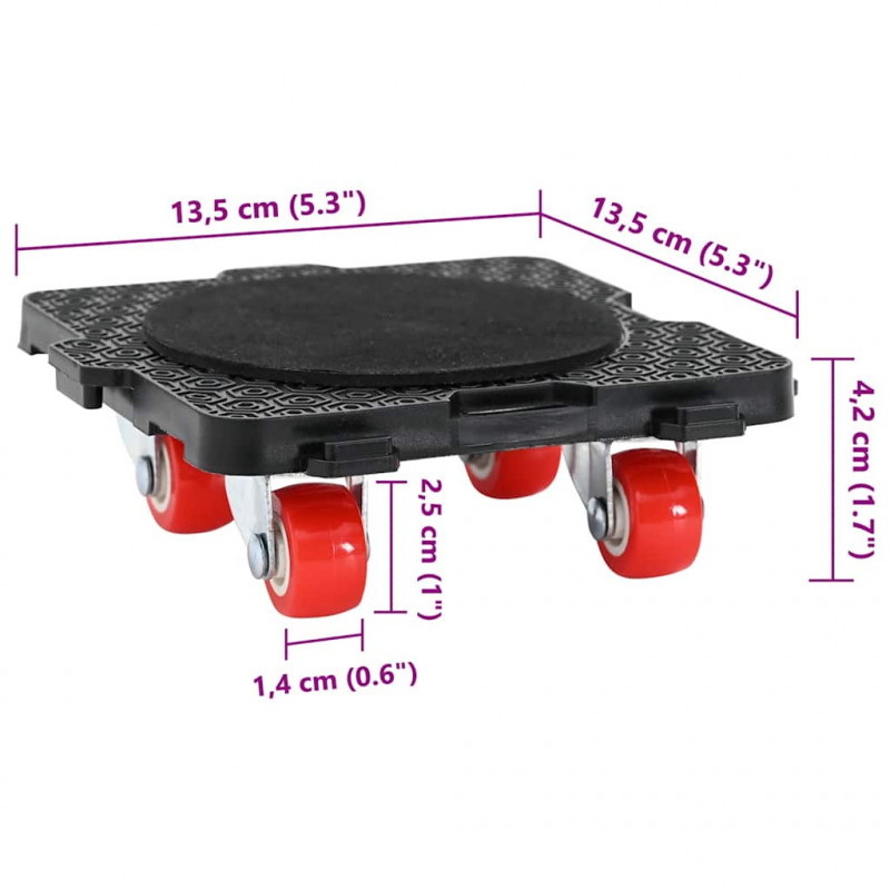 Rolki meblowe 4 szt. z podnośnikiem czarne 13,5x13,5x4,2 cm 300 kg