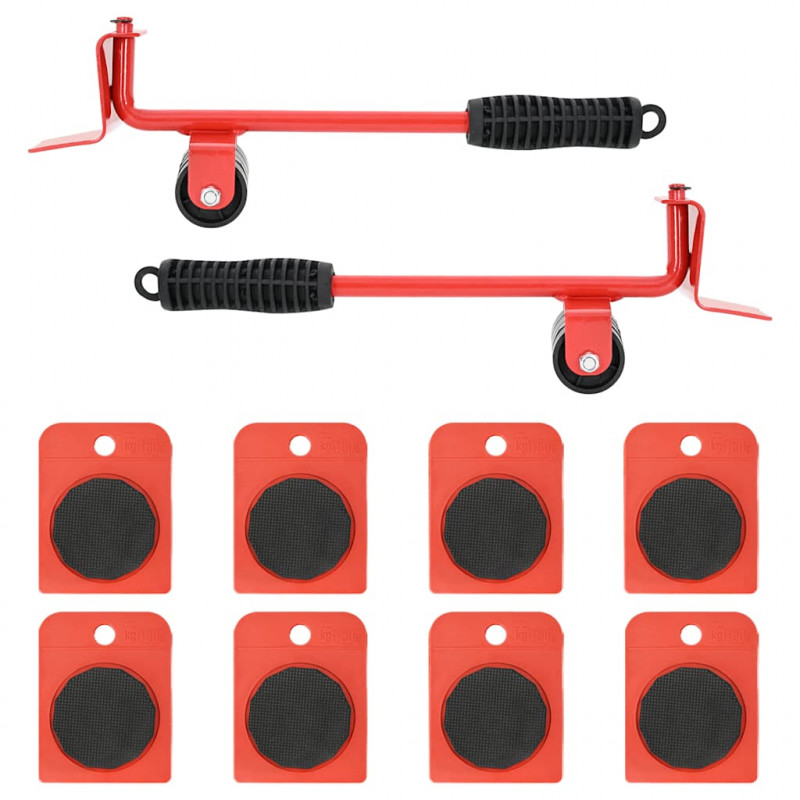 Rolki meblowe 8 szt. z podnośnikami czerwone 9,8x7,5x3 cm 150 kg