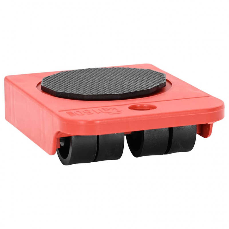Rolki meblowe 8 szt. z podnośnikami czerwone 9,8x7,5x3 cm 150 kg