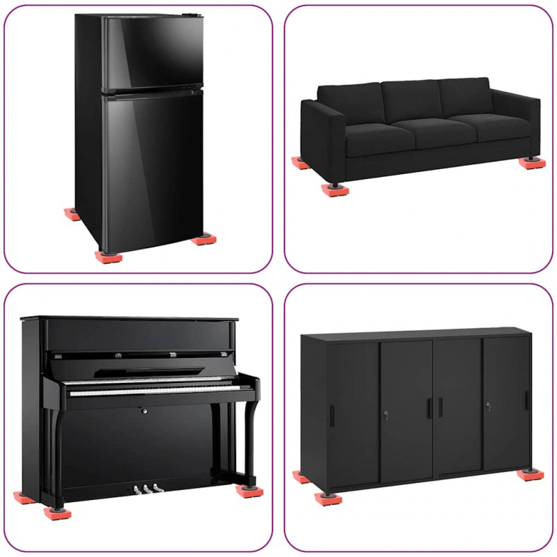Rolki meblowe 8 szt. z podnośnikami czerwone 9,8x7,5x3 cm 150 kg