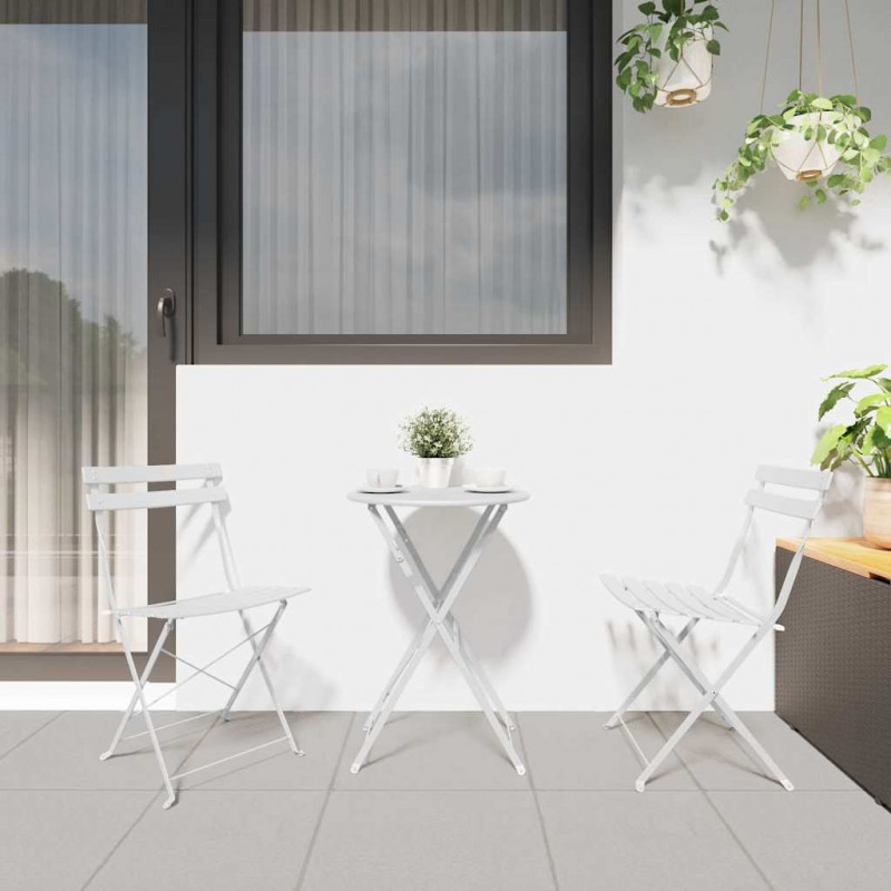 Składany zestaw bistro 3 pcs Biały Stal