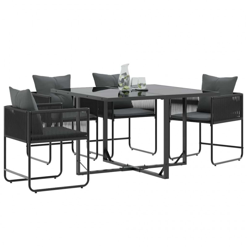 Krzesło z poduszką 4 pcs Czarny i antracyt Rattan PE