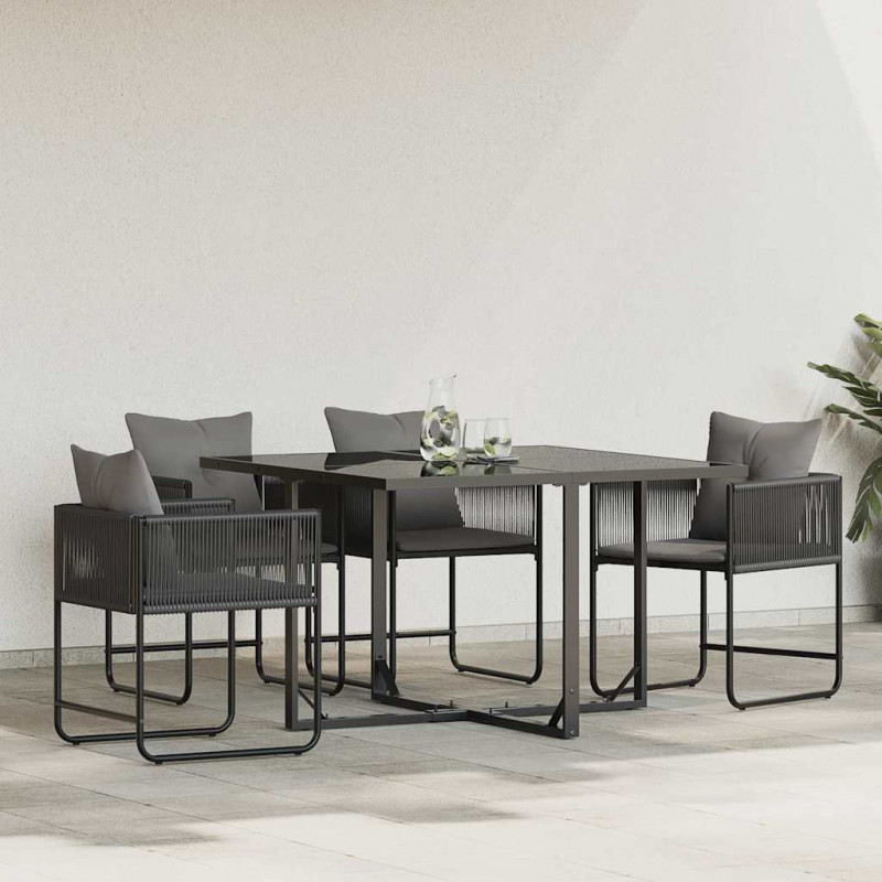 Krzesło z poduszką 4 pcs Czarny i antracyt Rattan PE