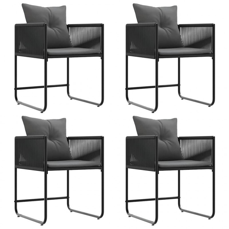 Krzesło z poduszką 4 pcs Czarny i antracyt Rattan PE