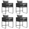 Krzesło z poduszką 4 pcs Czarny i antracyt Rattan PE