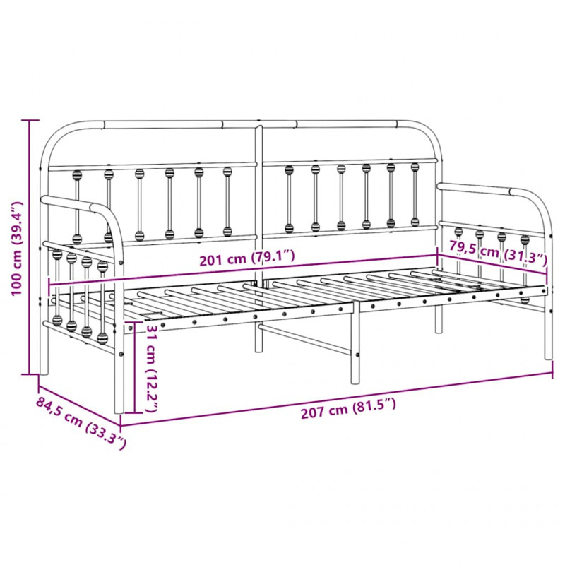 Rama łóżka dziennego Czarny 80 x 200 cm Stal malowana proszkowo