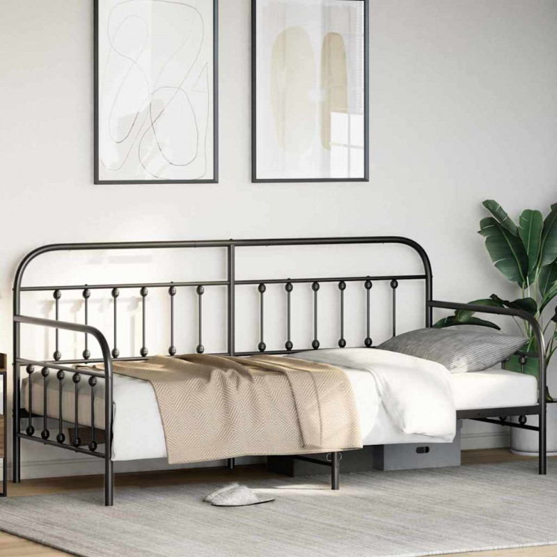 Rama łóżka dziennego Czarny 90 x 190 cm Stal malowana proszkowo