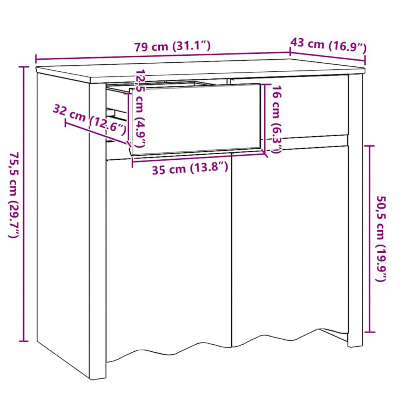 Bufet Drammen Biały 79 x 43 x 75,5 cm Lite drewno sosnowe