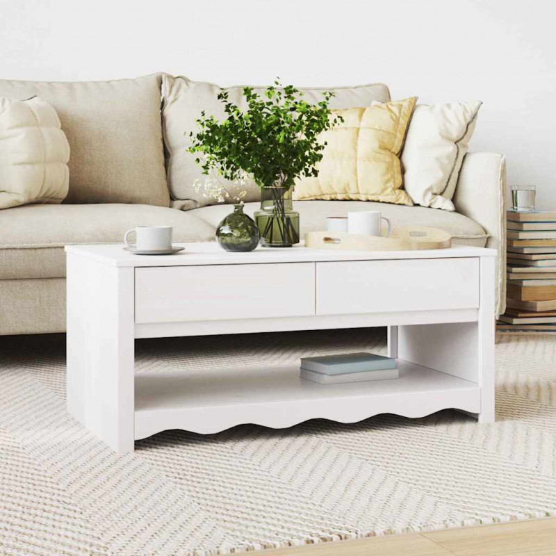 Stolik kawowy Drammen Biały 99 x 55 x 45 cm Lite drewno sosnowe