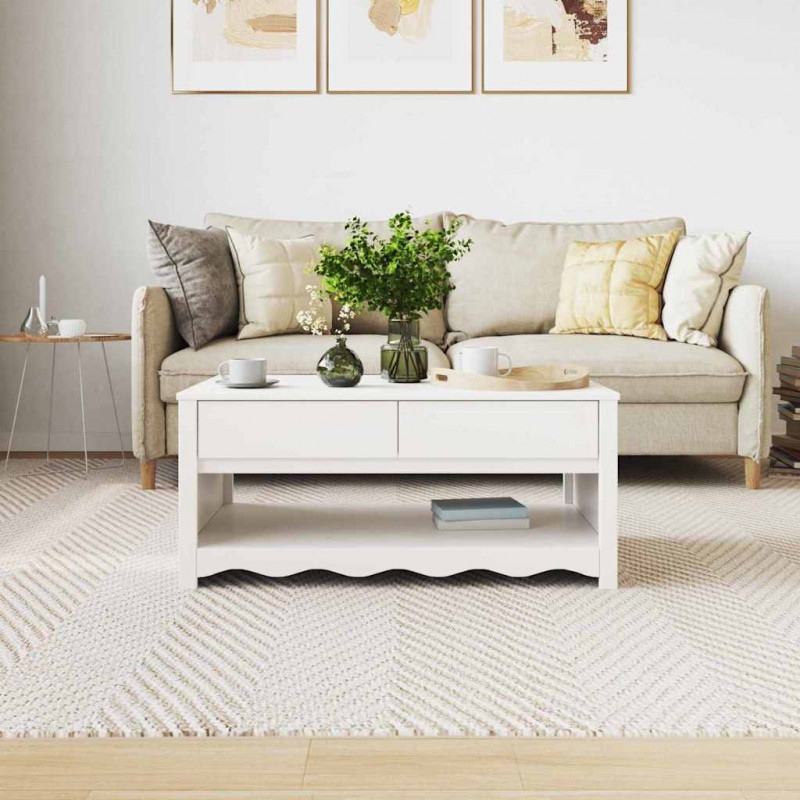 Stolik kawowy Drammen Biały 99 x 55 x 45 cm Lite drewno sosnowe