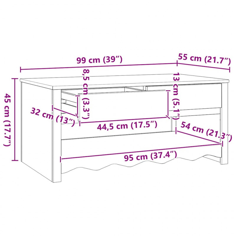 Stolik kawowy Drammen Biały 99 x 55 x 45 cm Lite drewno sosnowe