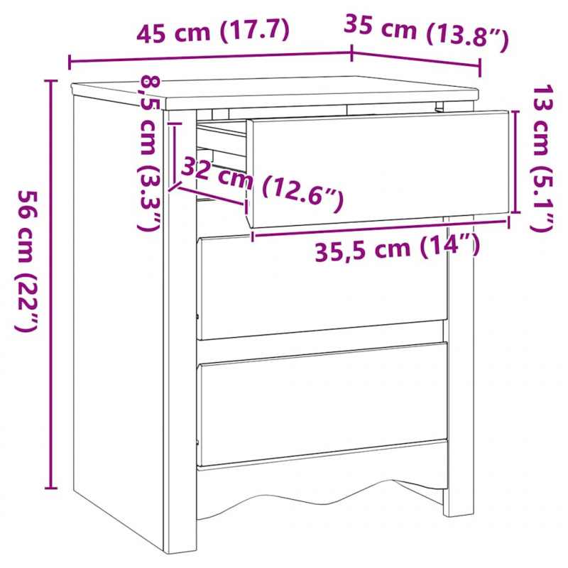 Stolik kawowy Drammen Biały 45 x 35 x 56 cm Lite drewno sosnowe