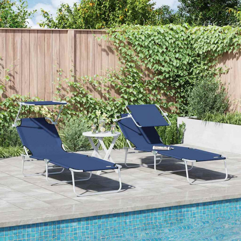 Leżak 2 pcs Niebieski 58 x 188 x 77cm Poliester