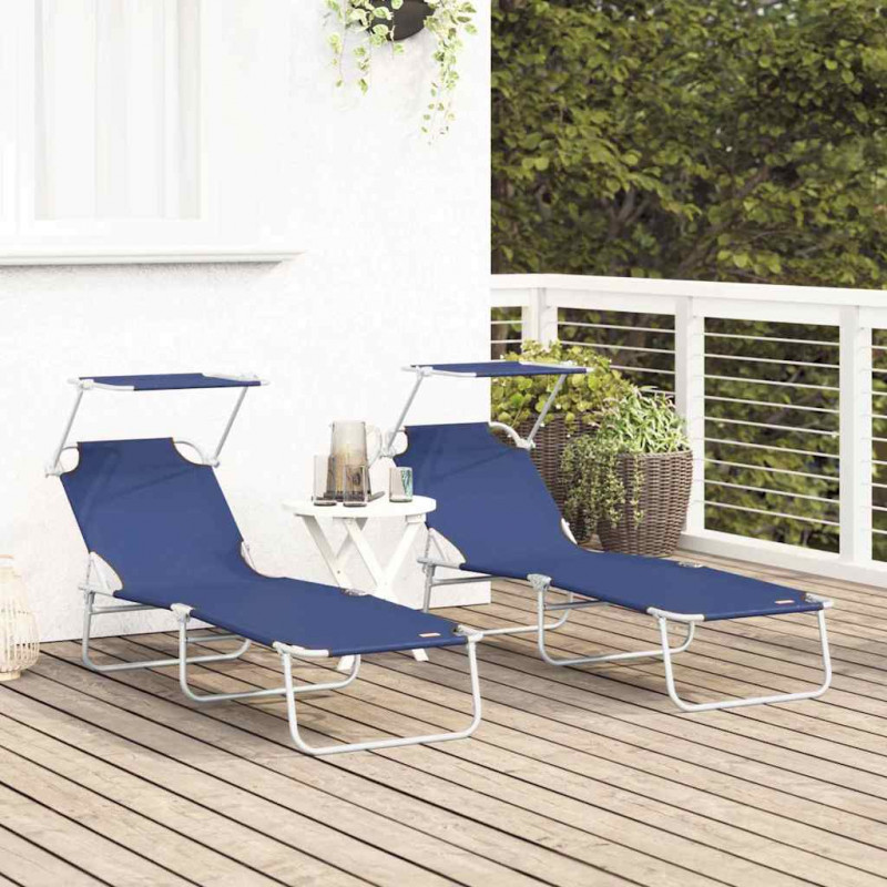 Leżak 2 pcs Niebieski 58 x 188 x 77cm Poliester