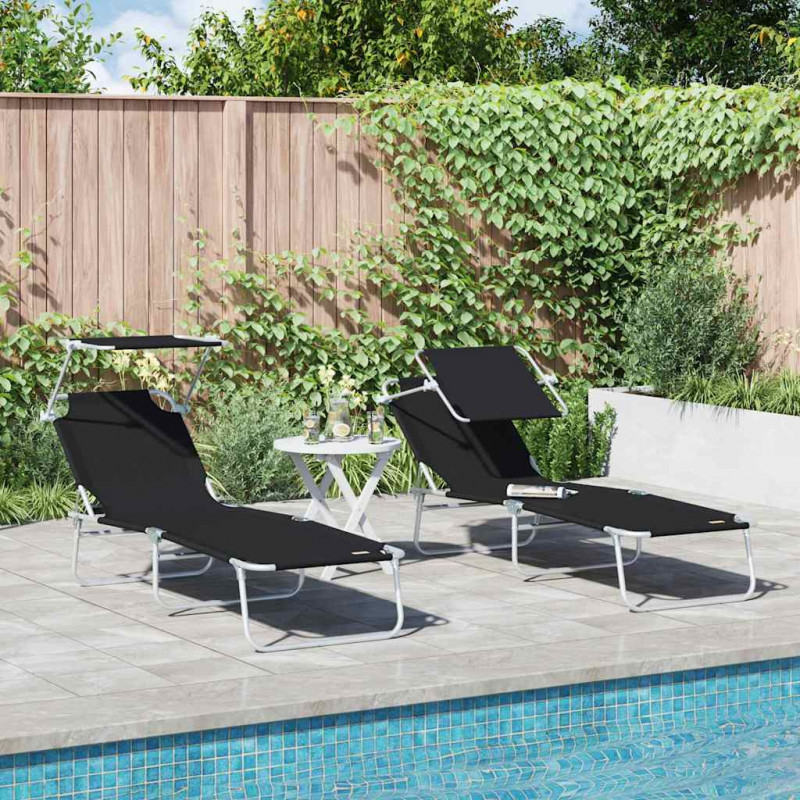 Leżak 2 pcs Czarny 58 x 188 x 77cm Poliester