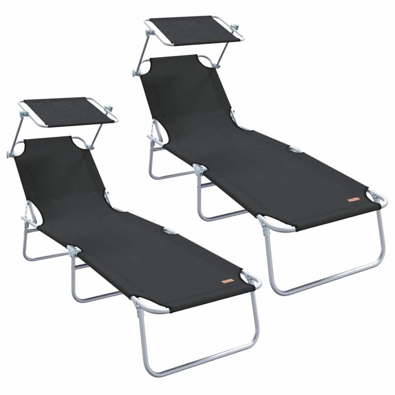 Leżak 2 pcs Czarny 58 x 188 x 77cm Poliester