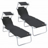 Leżak 2 pcs Czarny 58 x 188 x 77cm Poliester