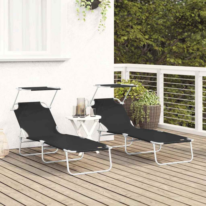 Leżak 2 pcs Czarny 58 x 188 x 77cm Poliester