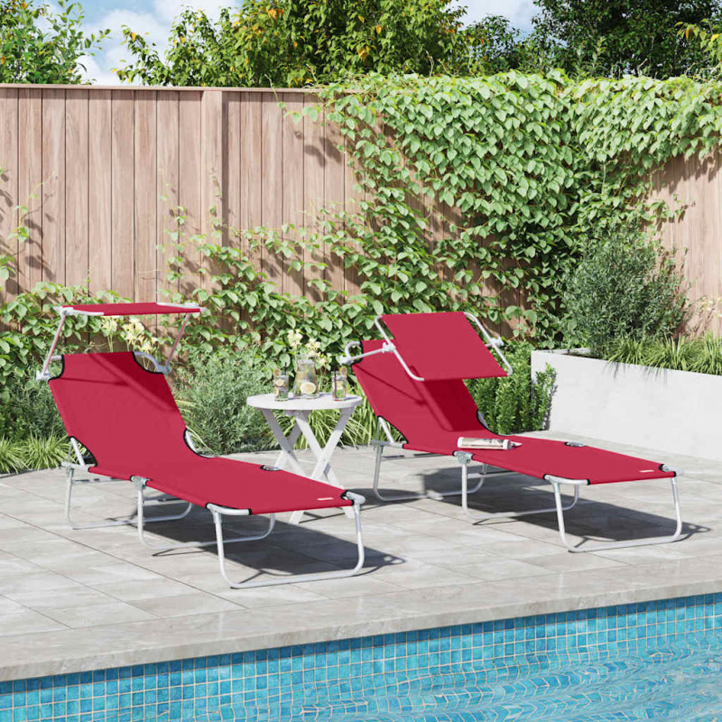Leżak 2 pcs Czerwony 58 x 188 x 77cm Poliester