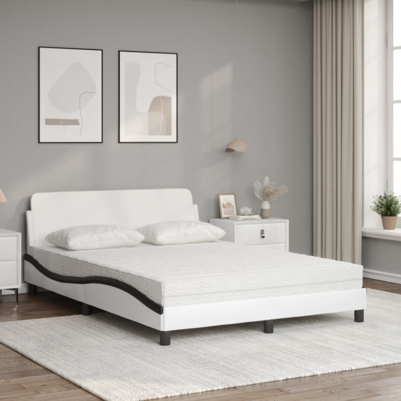 Łóżko z materacem, biało-czarne, 120x200 cm, sztuczna skóra