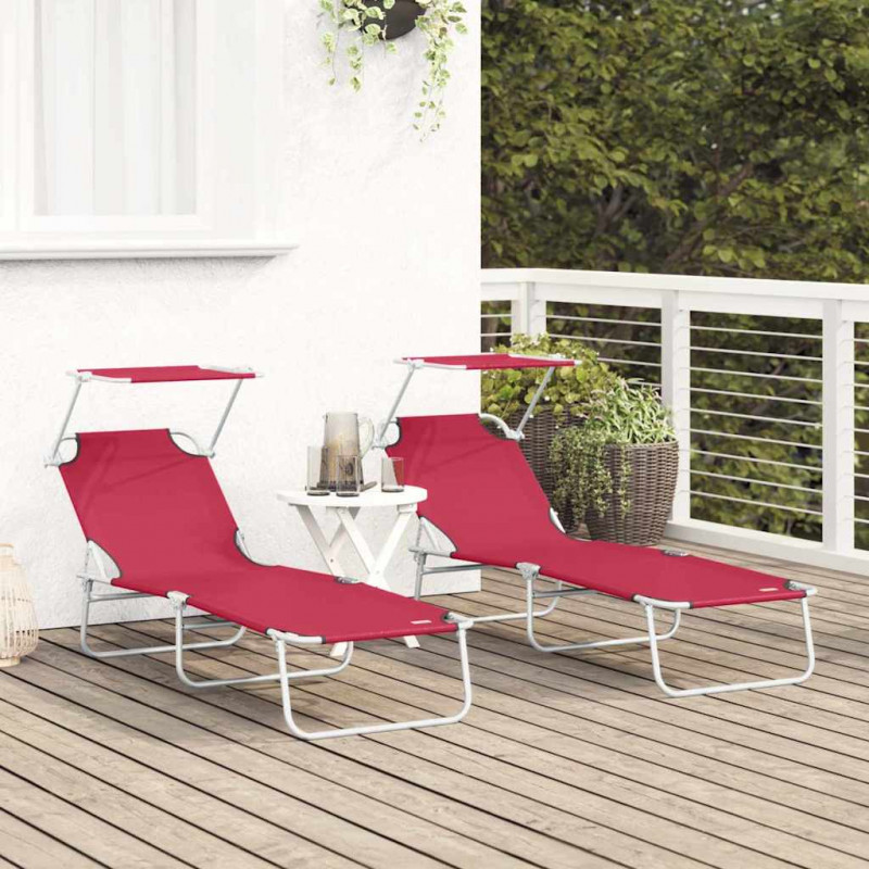 Leżak 2 pcs Czerwony 58 x 188 x 77cm Poliester