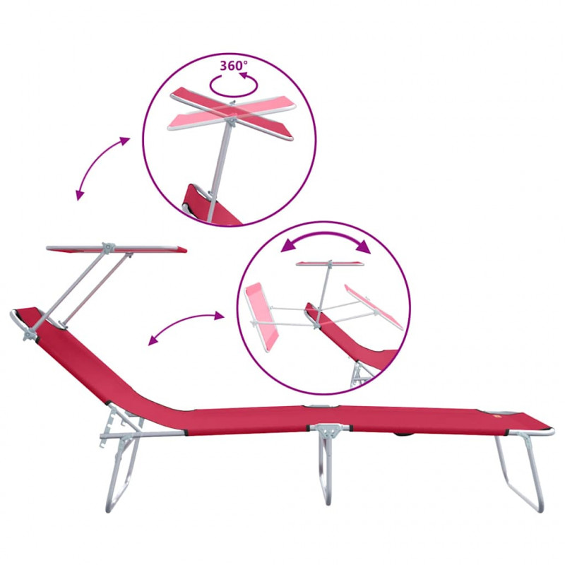 Leżak 2 pcs Czerwony 58 x 188 x 77cm Poliester