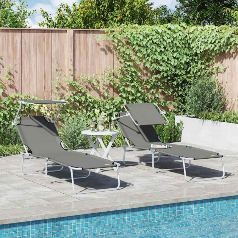 Leżak 2 pcs Szary 58 x 188 x 77cm Poliester
