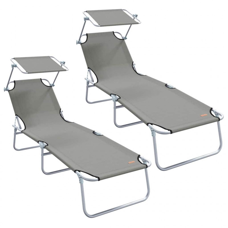 Leżak 2 pcs Szary 58 x 188 x 77cm Poliester