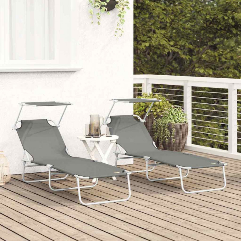 Leżak 2 pcs Szary 58 x 188 x 77cm Poliester