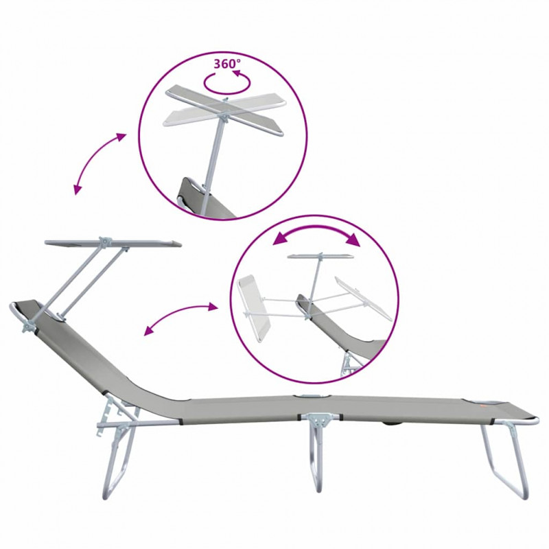 Leżak 2 pcs Szary 58 x 188 x 77cm Poliester