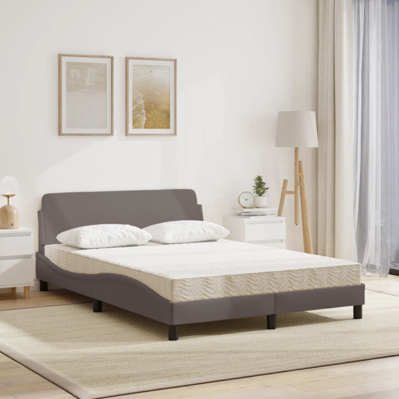 Łóżko z materacem, taupe, 140x190 cm, obite tkaniną