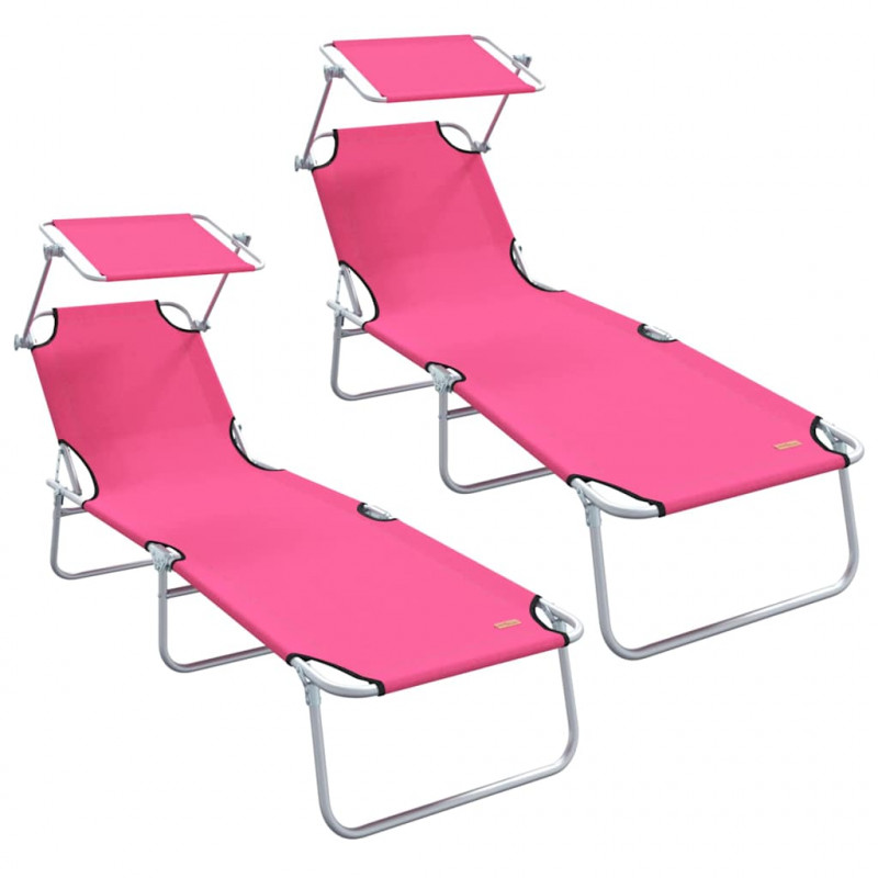 Leżak 2 pcs Różowy 58 x 188 x 77cm Poliester