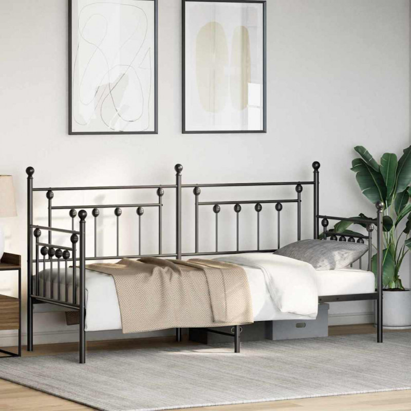 Rama łóżka dziennego Z zagłówkiem Czarny 75 x 190 cm Stal
