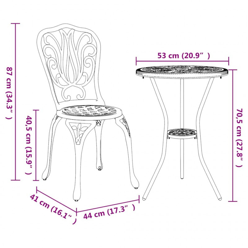 Zestaw Bistro Ogrodowego 3 pcs Czarny Aluminium