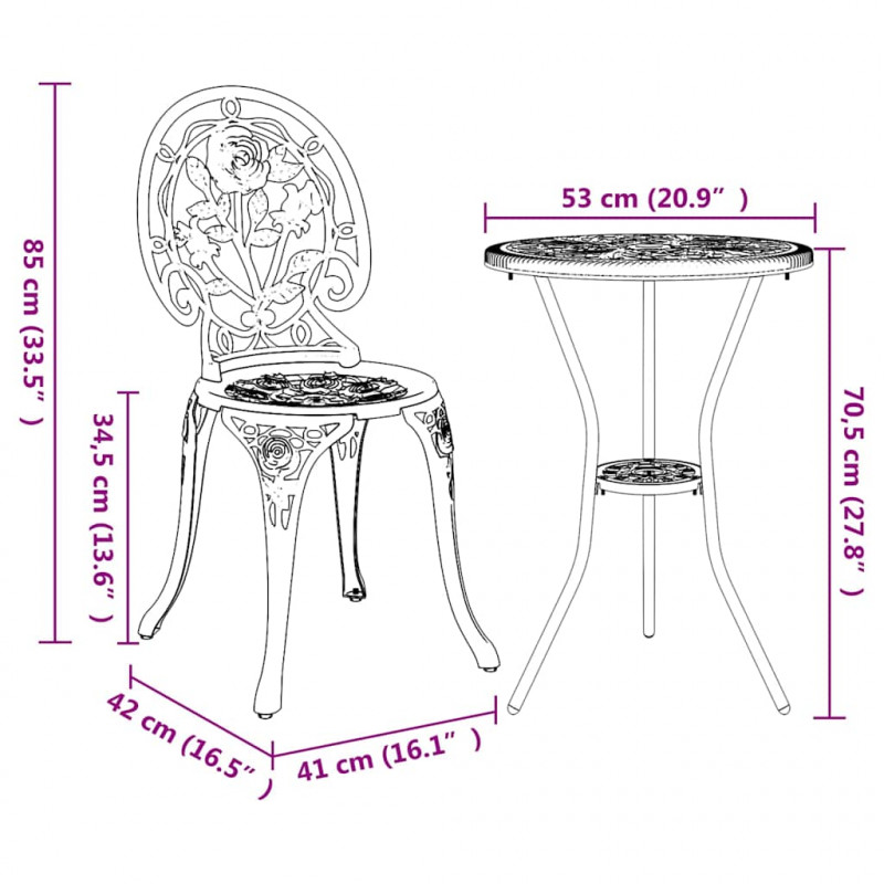 Zestaw Bistro Ogrodowego 3 pcs Biały Aluminium