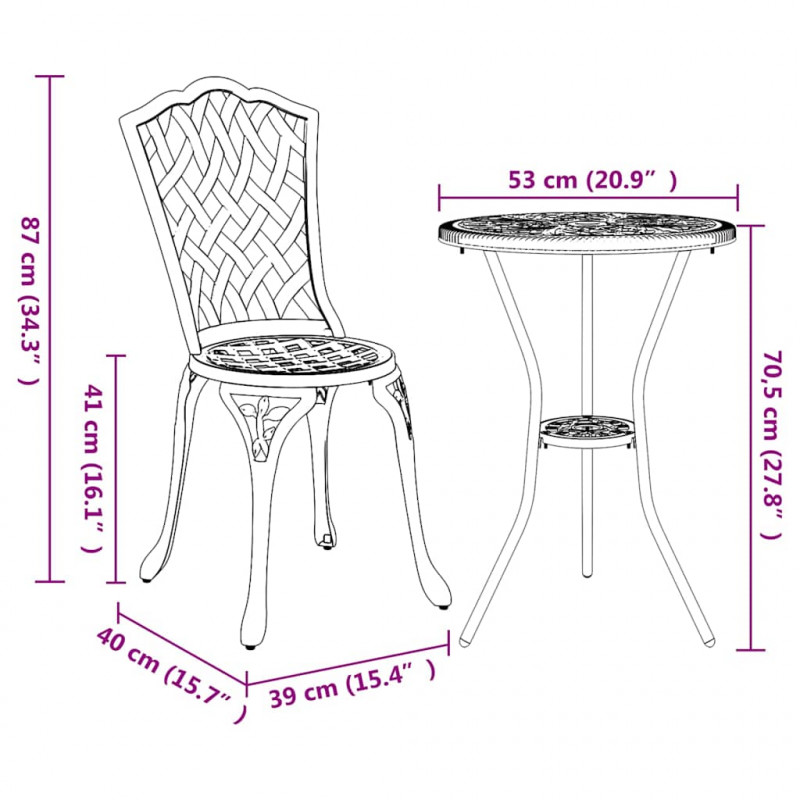 Zestaw Bistro Ogrodowego 3 pcs Biały Aluminium