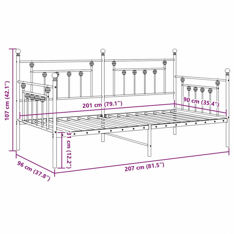 Rama łóżka dziennego Biały 90 x 200 cm Stal