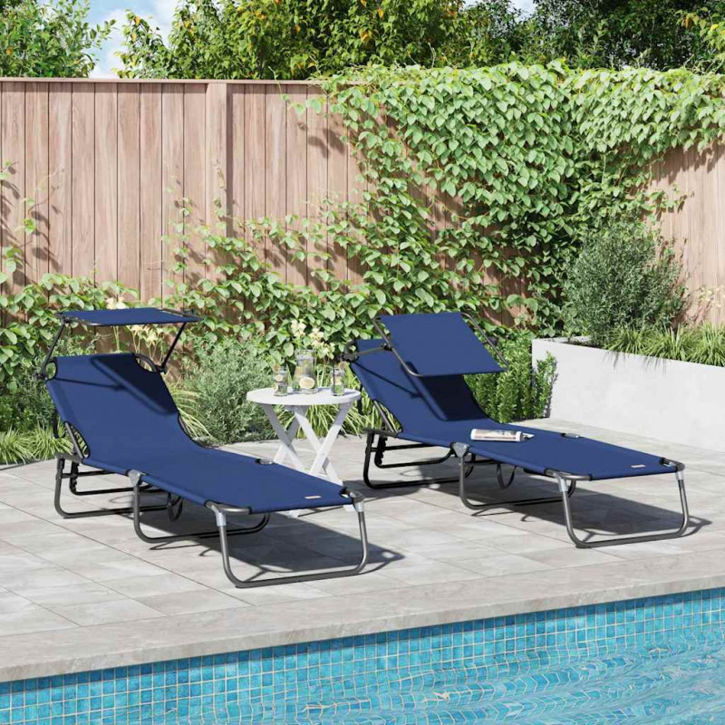 Składany leżak 2 pcs Niebieski 190 x 57 x 81 cm oxford