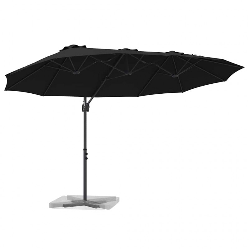 Parasol plażowy Czarny 372 x 198 x 243 cm Poliester i aluminium
