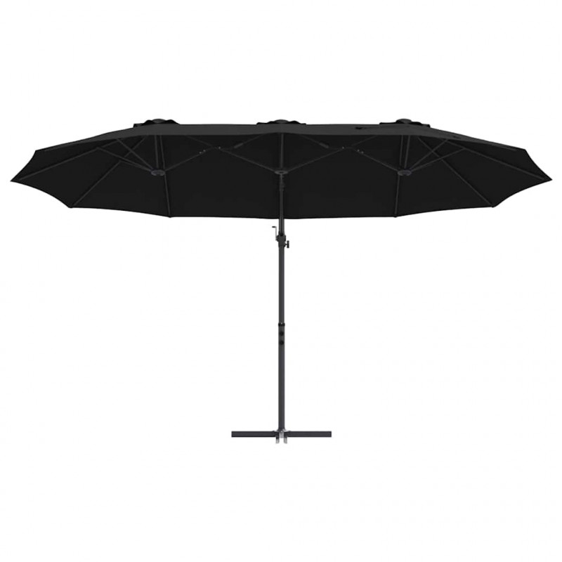 Parasol plażowy Czarny 372 x 198 x 243 cm Poliester i aluminium