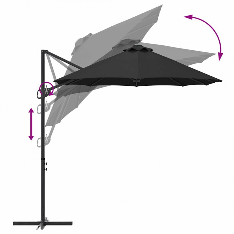 Parasol plażowy Czarny 372 x 198 x 243 cm Poliester i aluminium