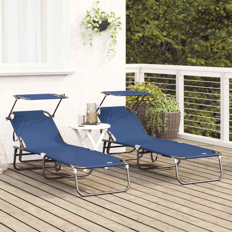 Składany leżak 2 pcs Niebieski 190 x 57 x 81 cm oxford
